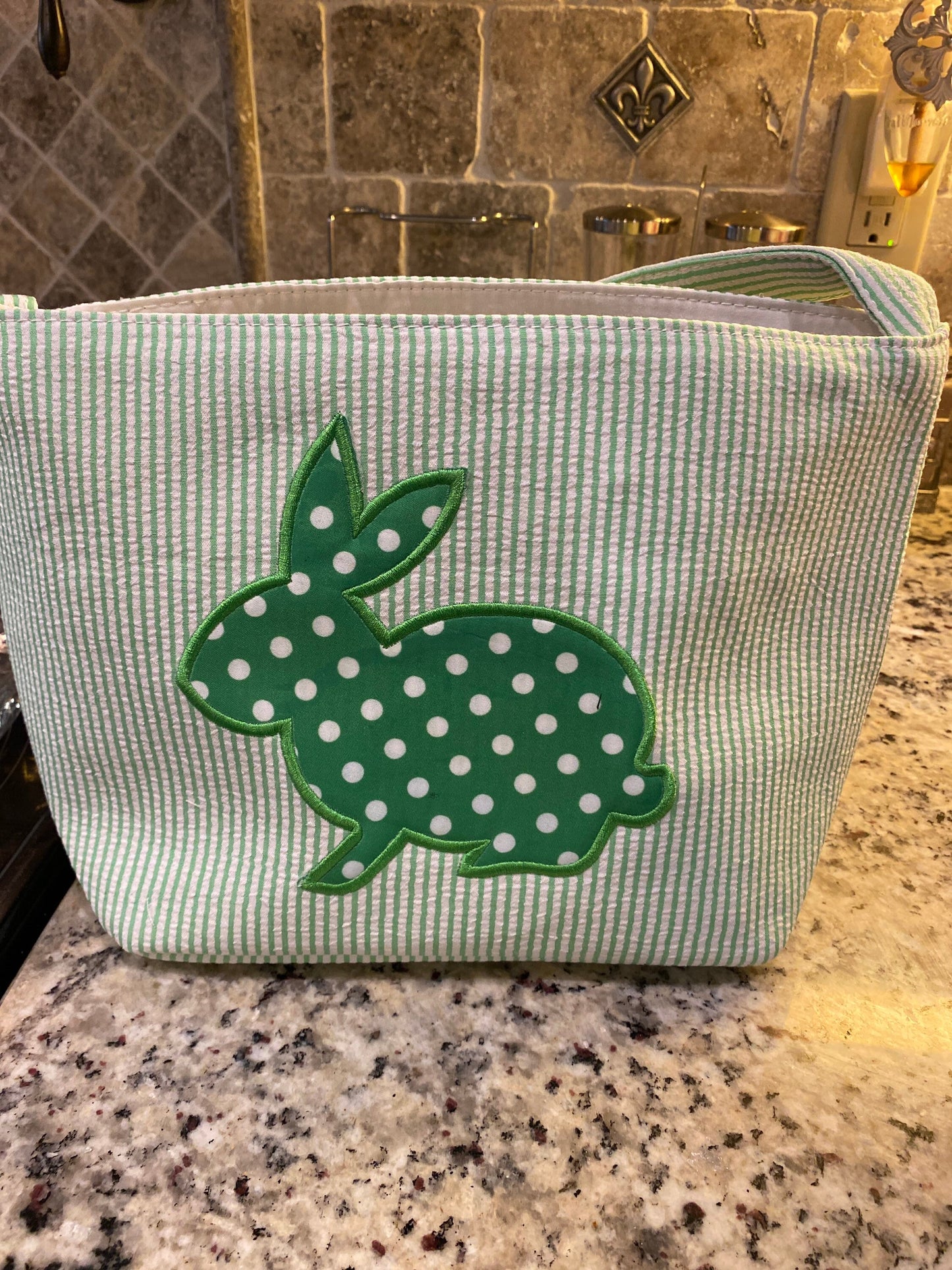 Seersucker bag personalized with Bunny already on it