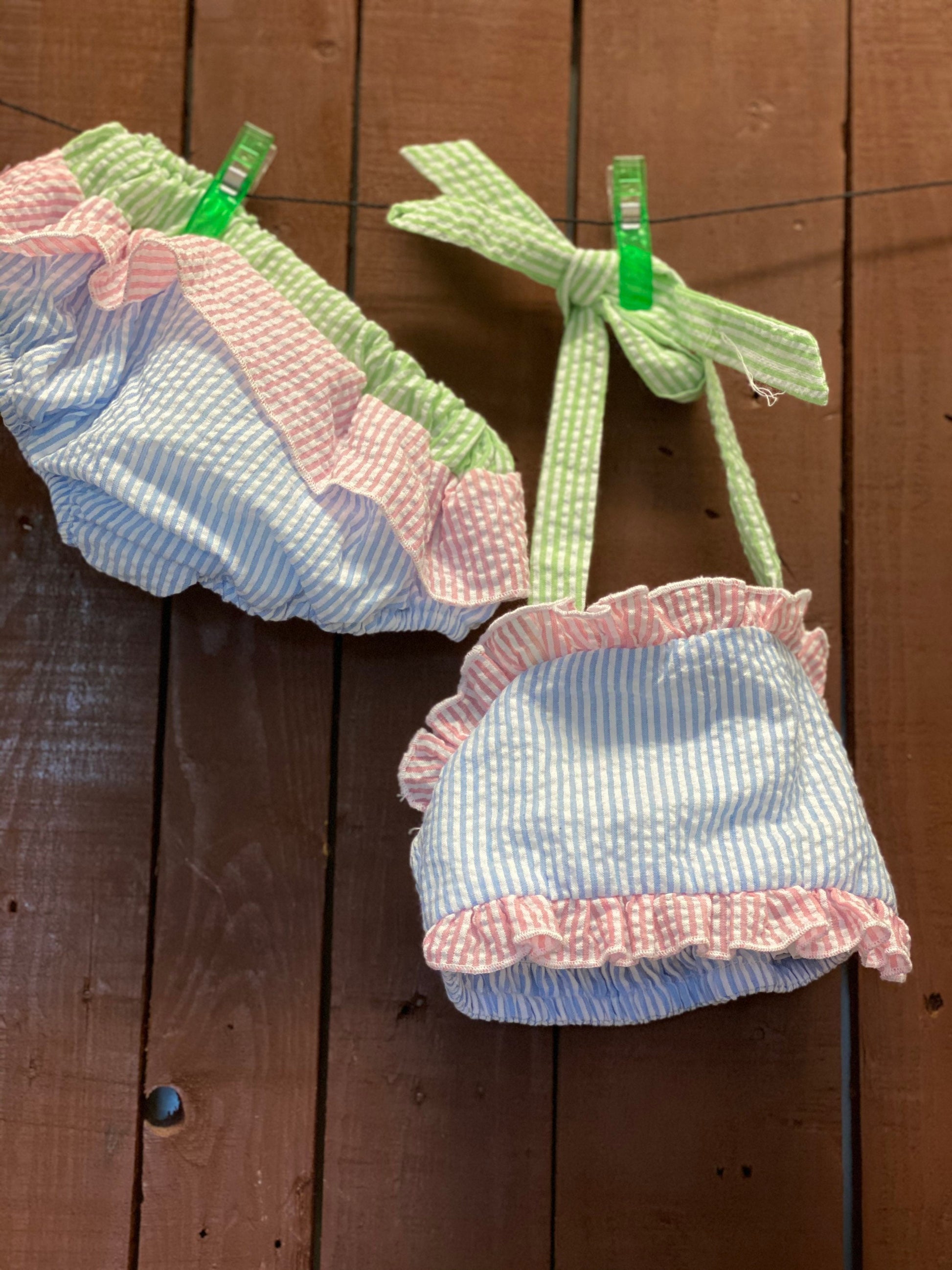 Two Piece Seersucker color block swimsuit